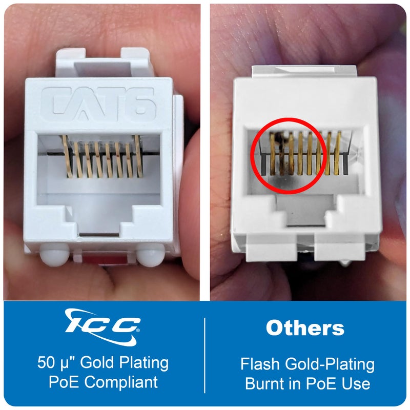 ICC CAT6 Keystone Jack with Slim Profile 180 Degree Punch Down, RJ45 UL Listed PoE++ TAA Compliant for Wall Plate or Patch Panel, Works with JackEasy Termination Tool, Red 25 Pack - Image 2